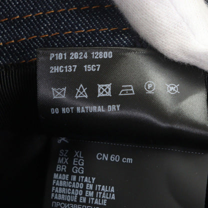 Prada 100% Cotton Cowhide Triangle Logo Plate Blue Denim Hat — view 10