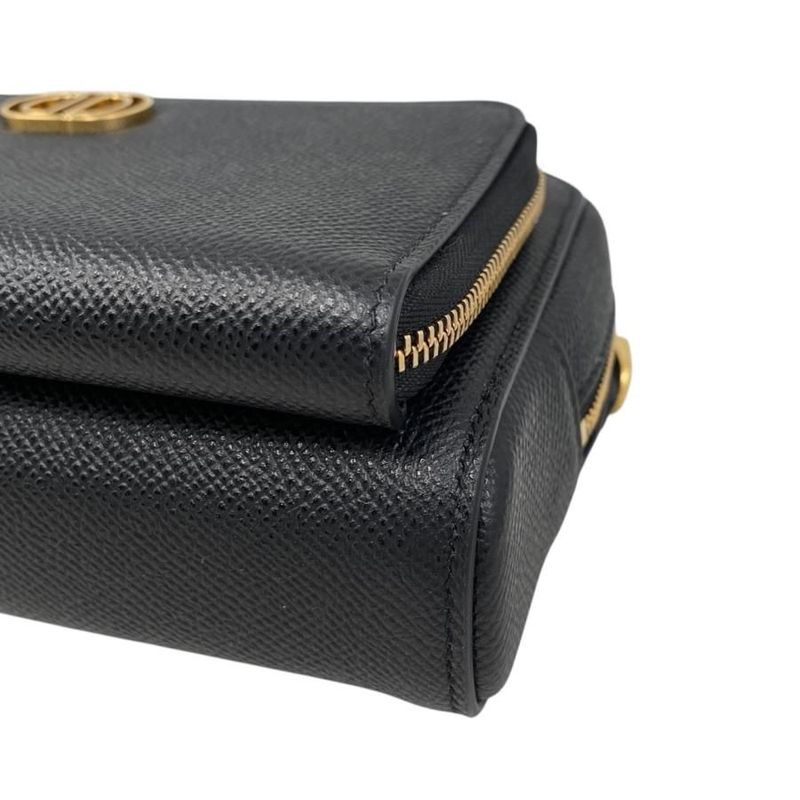 Christian Dior Shoulder Bag Caro Double Pouch S7431ubae Leather Logo Black Gold
