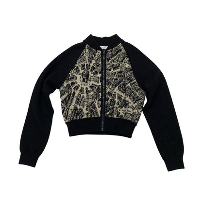 Christian Dior Outerwear Wool Black Beige Plan De Paris Bomber Jacket Logo