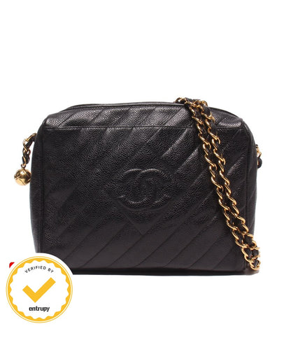 Chanel Chain Shoulder Bag Crossbody Gold Caviar Leather Bias Stitch