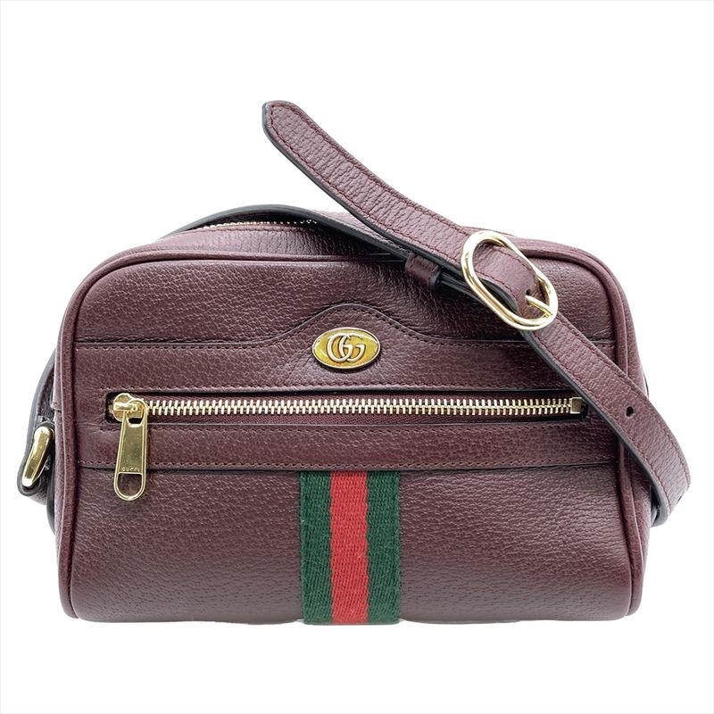 Gucci Ophidia Shoulder Bag Leather Bordeaux Gold Hardware Women