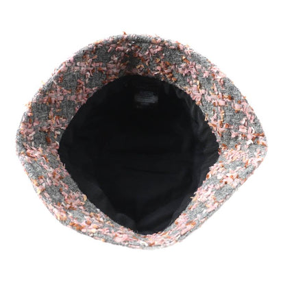 CHANEL Alpaca Blend Ribbon Tweed Bucket Hat With Coco Mark Hardware Gray Pink M