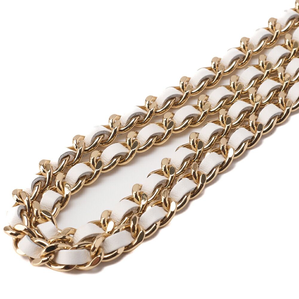Chanel Mini Matelasse Chain Shoulder Ribbon Tweed White With Gold Hardware