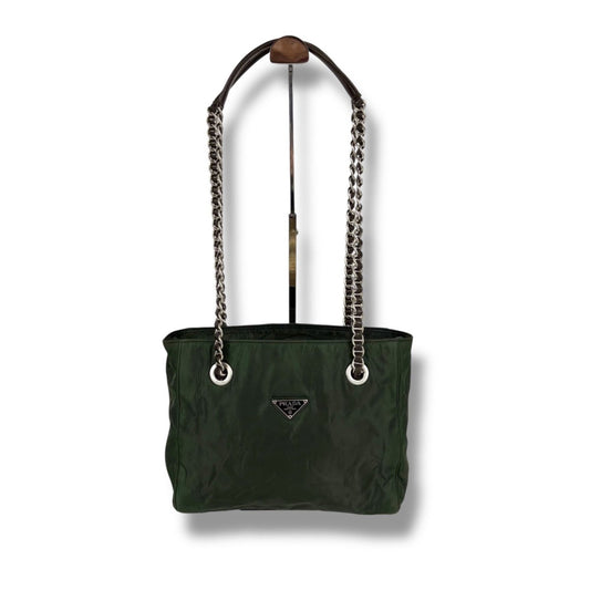 Prada Mini Tote Chain Shoulder Bag Tessuto Nylon Khaki Green Triangle Logo