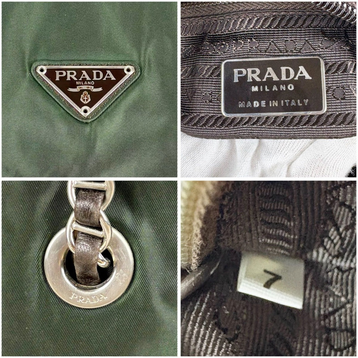 Prada Mini Tote Chain Shoulder Bag Tessuto Nylon Khaki Green Triangle Logo — view 10