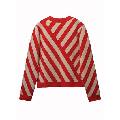 Gucci Striped Cardigan Womens Wool Red Ivory Gold Tone Double G