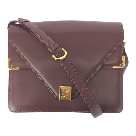 Cartier Must Line Wine Red Bordeaux Gold Hardware Leather Shoulder Bag Pochette