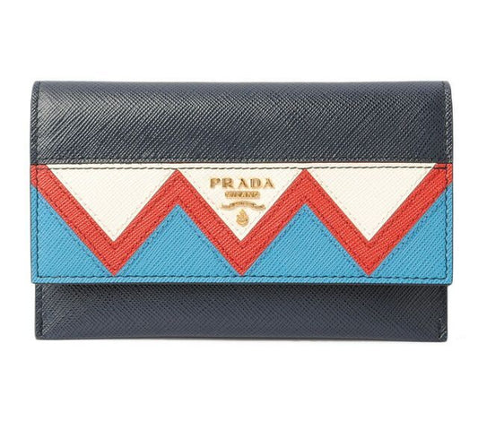Prada Card Case Fold Wallet Prada 1mc004 Saffiano Greche Shape Pressed Leather