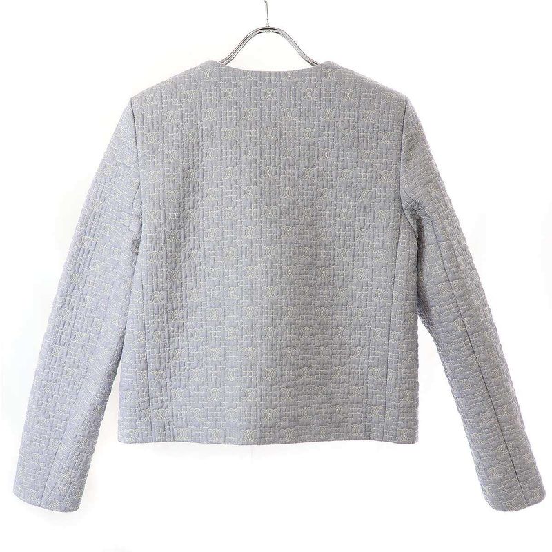 Celine Triomphe Striped Chelsea Jacket with Butty 2v65s128x.07cg Blue 34