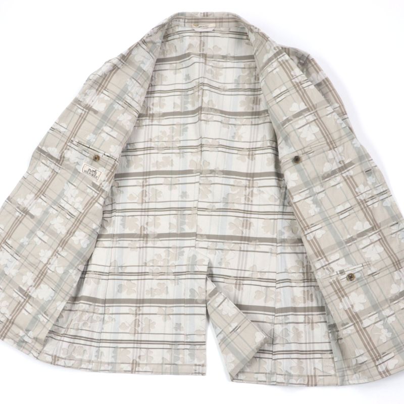  Hermes Clover Checked Single Cotton Jacket Ancon Tailored Jacket Beige 50
