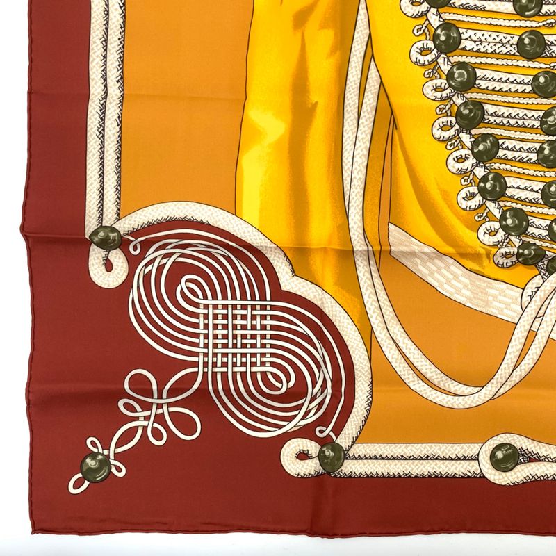 Grade Hermes Carre 90 Brandebourgs Brandenburg Decor Red And Yellow Scarf Silk