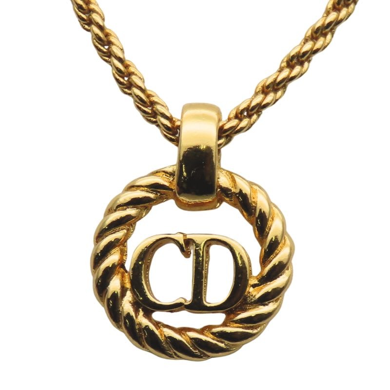 Christian Dior Necklace CD Logo Twisted Metal Gold Plated GP Accessories