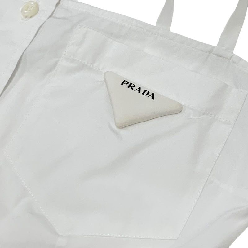 Prada Poplin Dress Cotton White Triangle Logo Set Suit