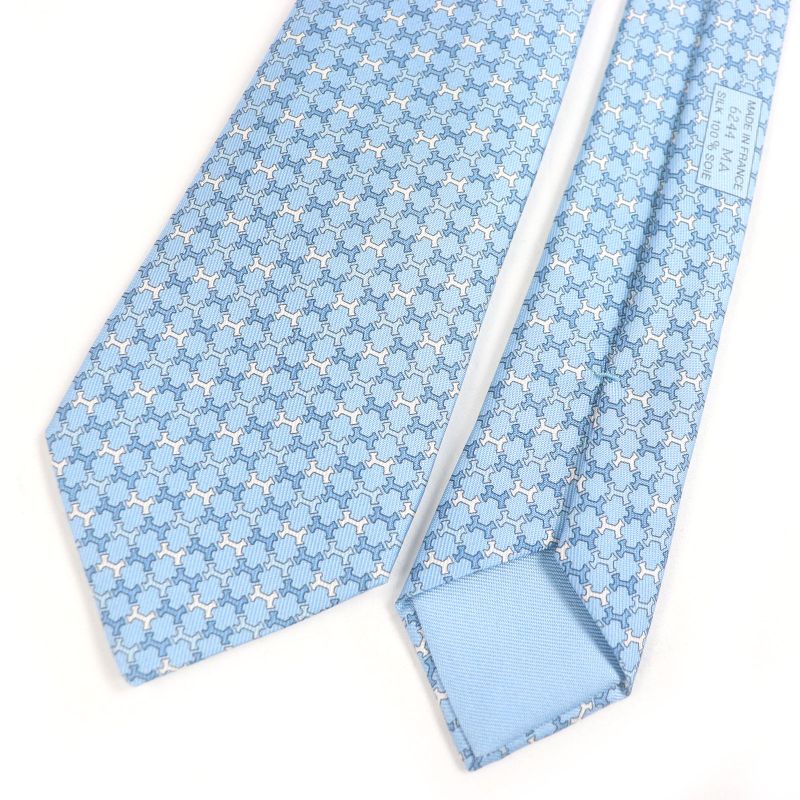 Hermes 100% Silk H Street Total Pattern Regular Tie Light Blue With Box Made