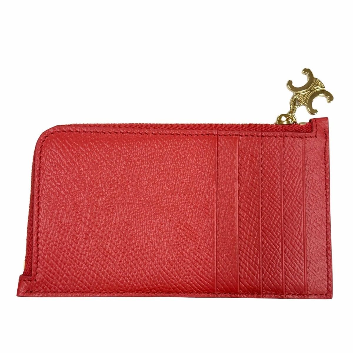 Celine Leather Triomphe Zip Long Card Case Red Gold — view 3