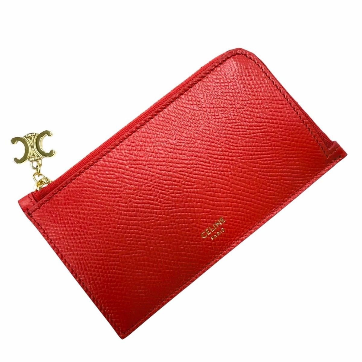 Celine Leather Triomphe Zip Long Card Case Red Gold — view 4