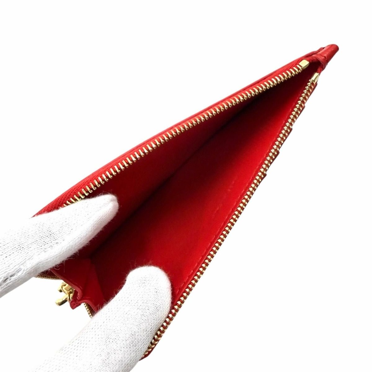 Celine Leather Triomphe Zip Long Card Case Red Gold — view 7