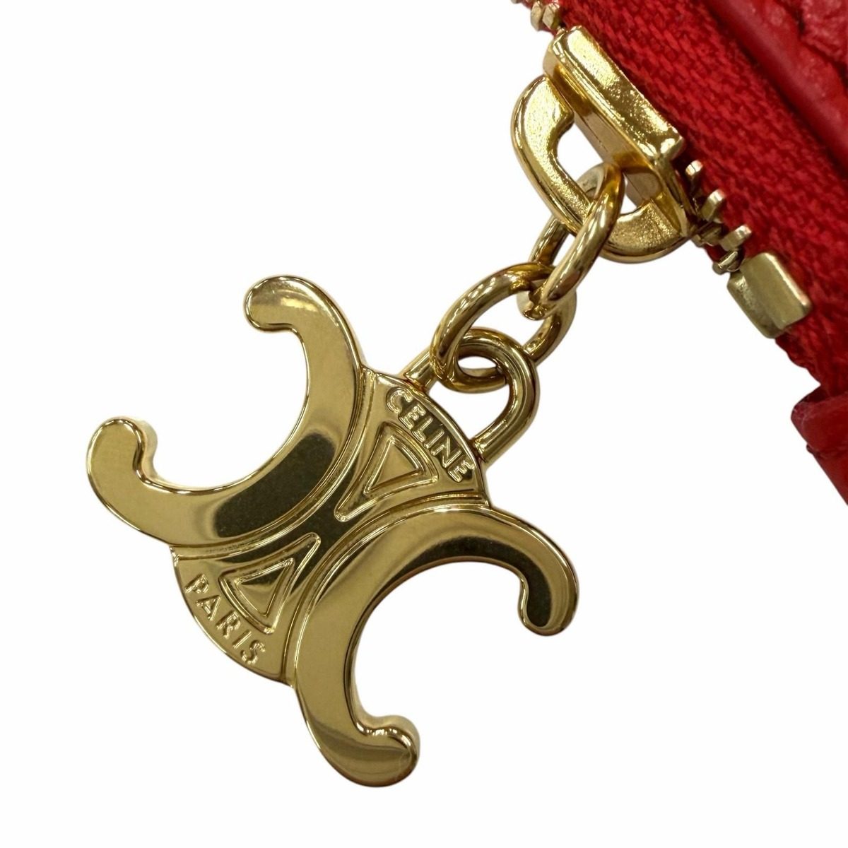 Celine Leather Triomphe Zip Long Card Case Red Gold — view 8