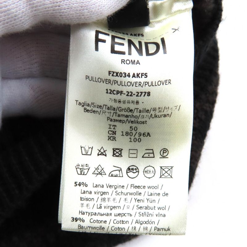 Fendi 2022 Fzx034 Cashmere Blend FF Logo Zucca Pattern Monogram Crewneck Long