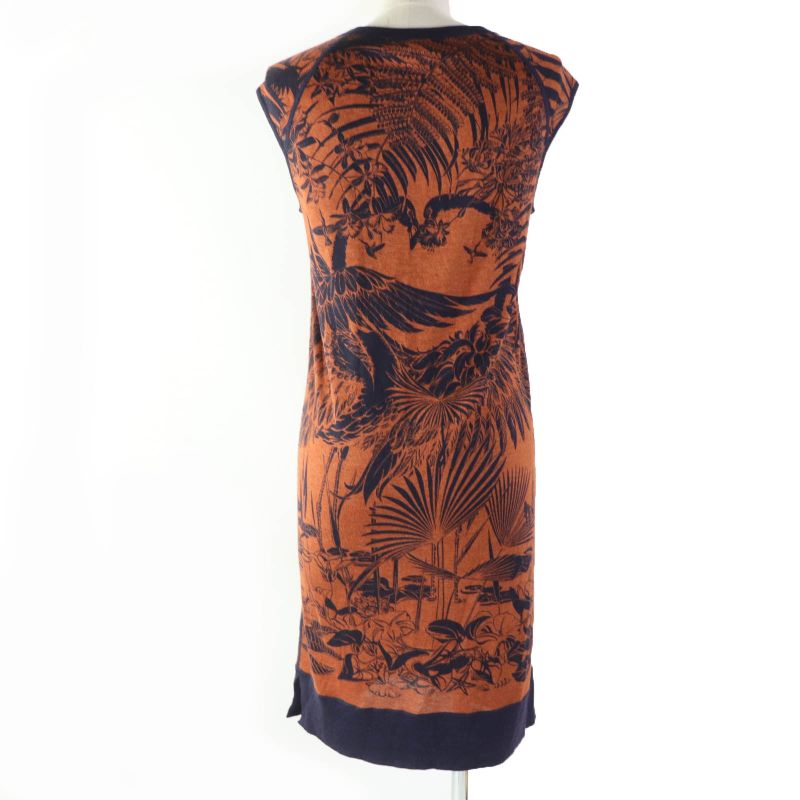 Hermes Flamingo Party Flamingo Party Cashmere Silk Sleeveless Dress Brown Navy