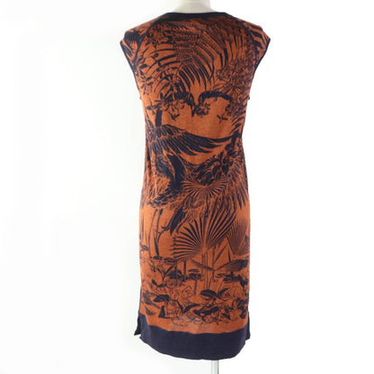 Hermes Flamingo Party Flamingo Party Cashmere Silk Sleeveless Dress Brown Navy