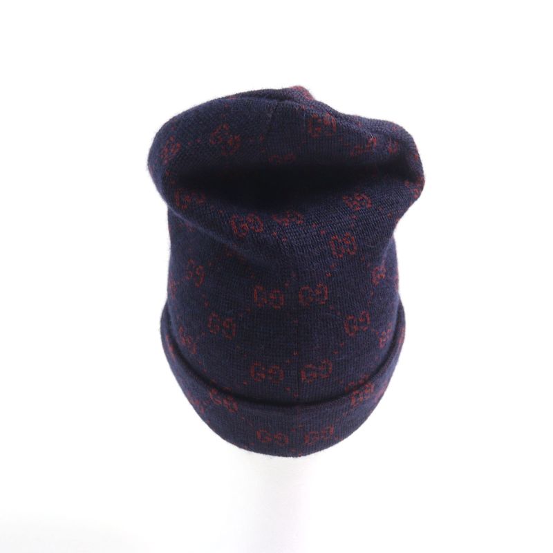 Gucci 534812 4g295 Alpaca 85% GG Beanie Knit Cap Navy Red M 58 Made In Italy