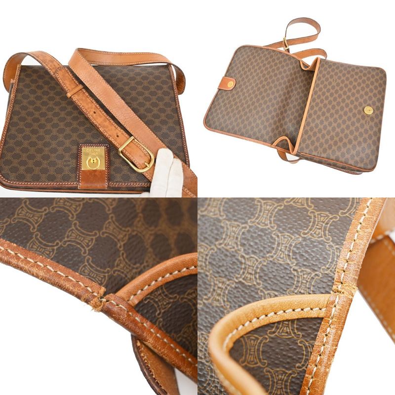 Celine Shoulder Bag Macadam PVC Leather Brown 05ka866