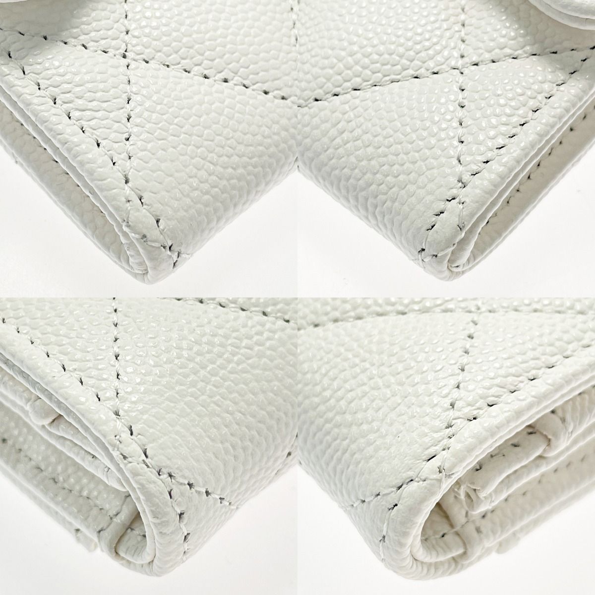 Chanel Matelasse White Card Case Coco Mark Caviar Skin Ladies Authenticity