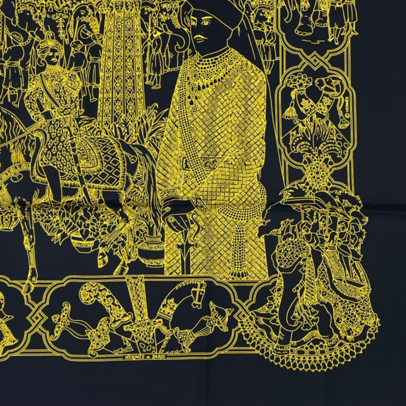 Rare Like New Hermes Carre 90 Silk Scarf Splendeur DES Maharajas Splendor Black