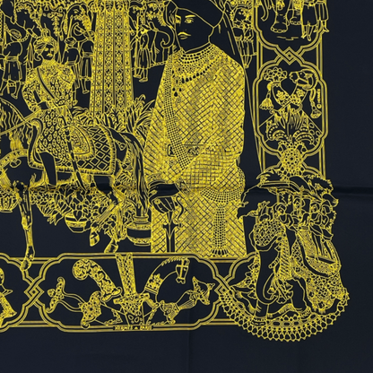 Rare Like New Hermes Carre 90 Silk Scarf Splendeur DES Maharajas Splendor Black