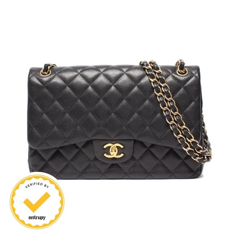 Chanel Chain Shoulder Bag Double Flap Caviar Leather Big Quilted 30