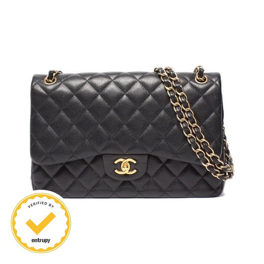 Chanel Chain Shoulder Bag Double Flap Caviar Leather Big Quilted 30