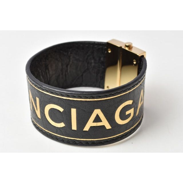 Balenciaga Bangle Bracelet Leather Black