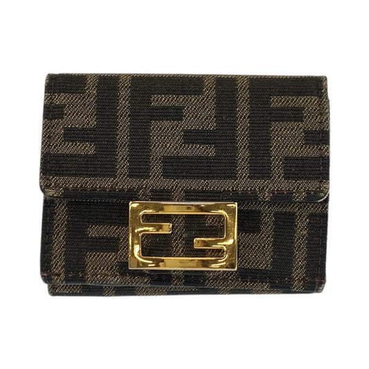 Fendi Zucca Baguette Micro Brown Gold Compact Wallet
