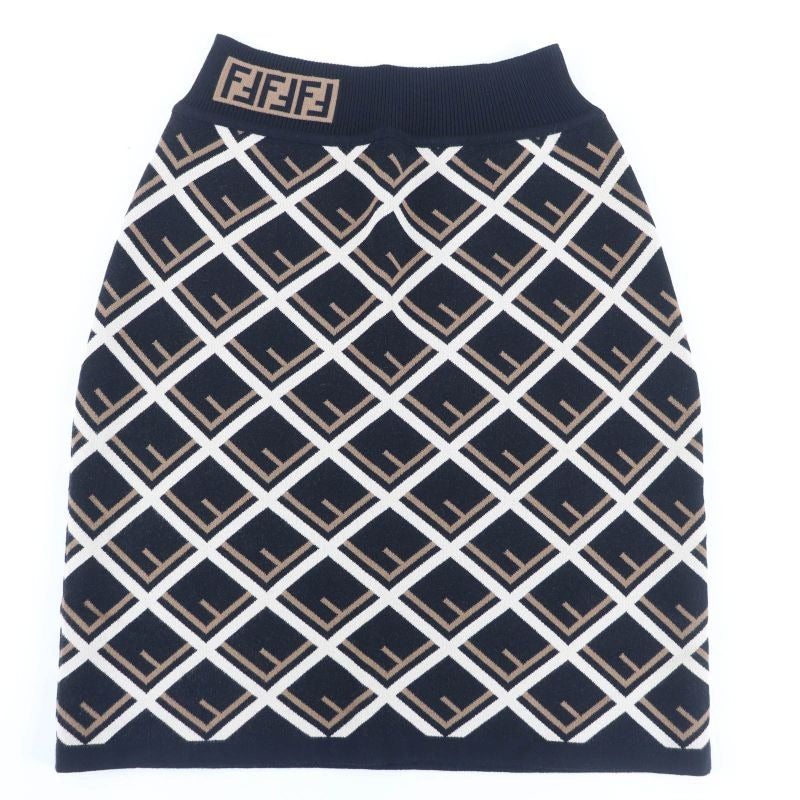 Fendi F Logo Allover Zucca Pattern Knit Skirt Mini Trapezoidal