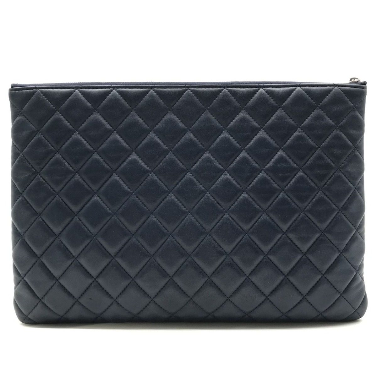Chanel Quilted Lambskin CC Logo Clutch Navy — view 2