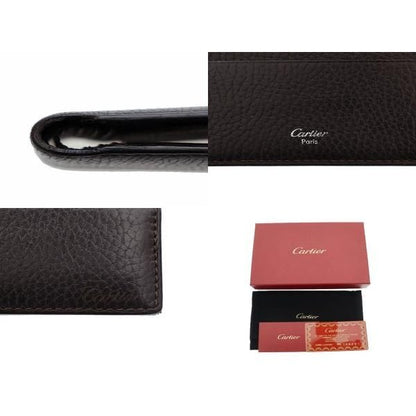 Cartier Saddle Stitch Leather Bifold Billfold Card Case Wallet Brown Brand — view 9