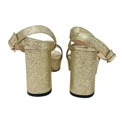 Gucci Double G Sandals Shoes Leather Gold Ggmarmont Platform Strap