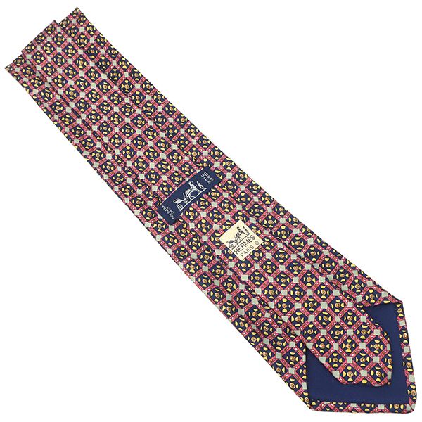 Hermes Necktie All Over Pattern 9cm (3.54in) Silk Red and Navy Blue Red and
