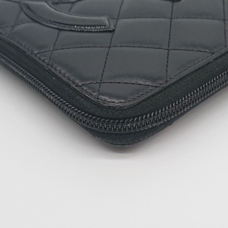 Chanel Long Wallet Organizer Cambon Line Round Zip Zipper With Seal Black/black
