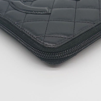 Chanel Long Wallet Organizer Cambon Line Round Zip Zipper With Seal Black/black
