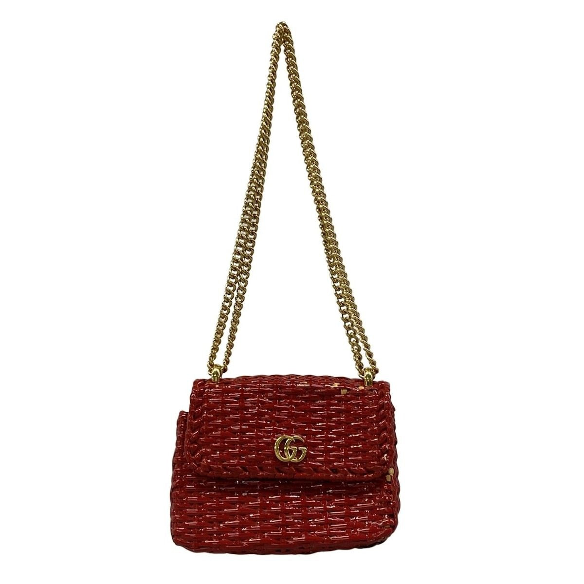 Gucci Shoulder Bag Web Wicker Mini Bag Red Chain