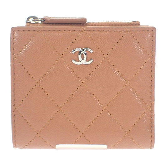 Chanel Classic Small Wallet Ap3388 Coin Case Grained Calfskin Camel Silver