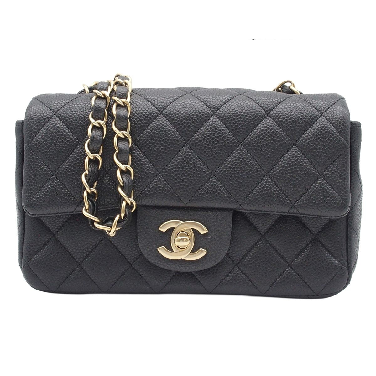 Chanel Chain Shoulder Bag Mini Quilted Gray Gold Caviar Leather