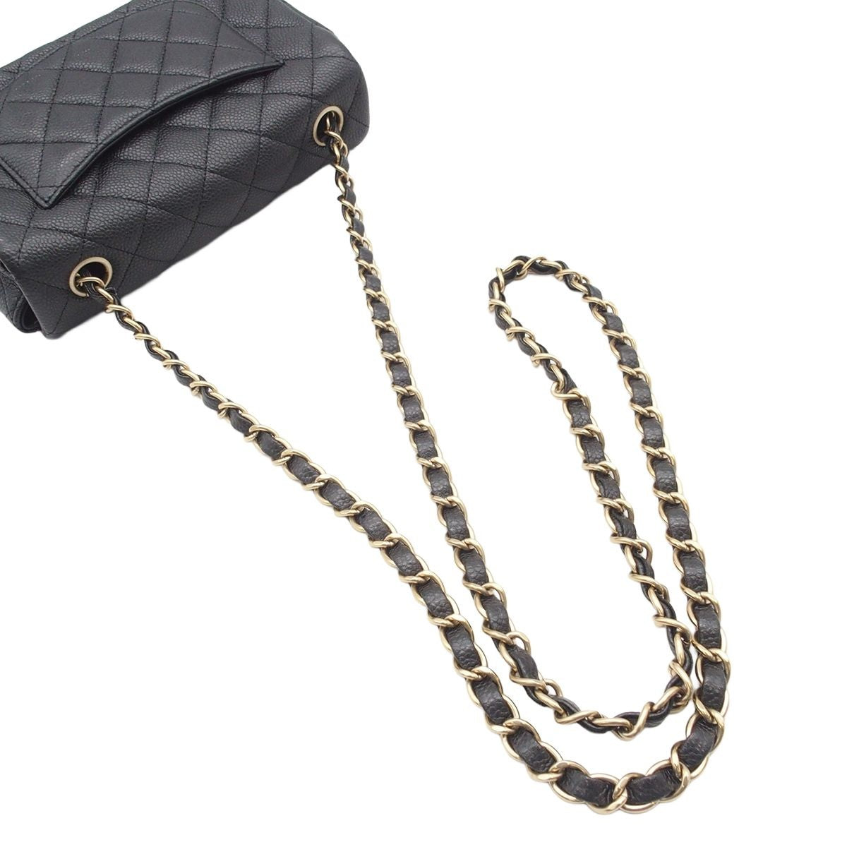 Chanel Chain Shoulder Bag Mini Quilted Gray Gold Caviar Leather — view 4