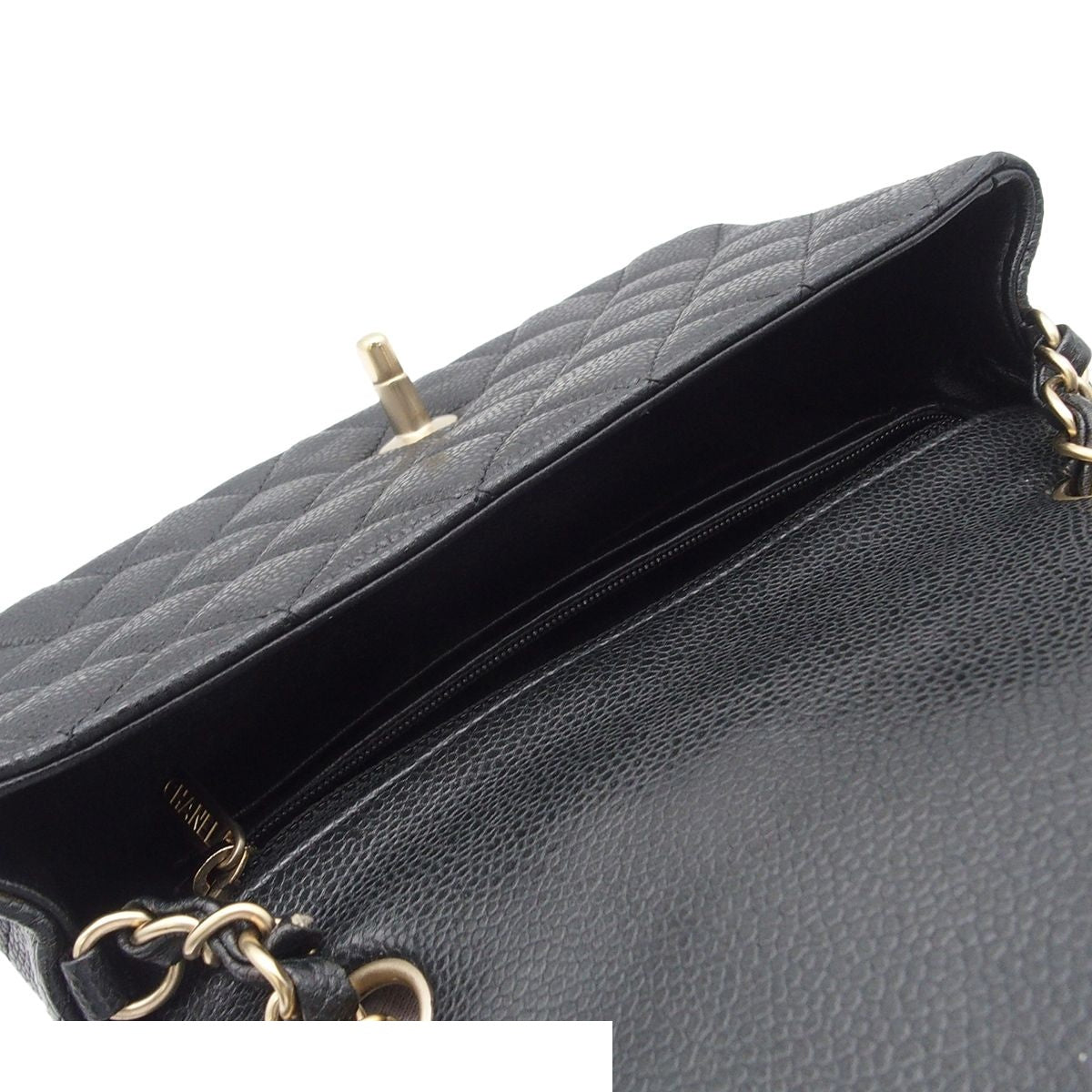 Chanel Chain Shoulder Bag Mini Quilted Gray Gold Caviar Leather — view 5