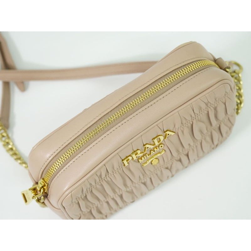 Prada Nappa Gaufre Chain Shoulder Bag Pochette Leather Pink Beige — view 5