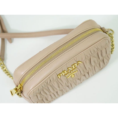 Prada Nappa Gaufre Chain Shoulder Bag Pochette Leather Pink Beige — view 5