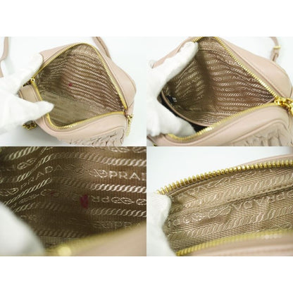 Prada Nappa Gaufre Chain Shoulder Bag Pochette Leather Pink Beige — view 8