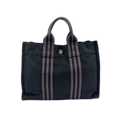 Hermes Fourre Tout PM Cotton Gray Black Tote Silver